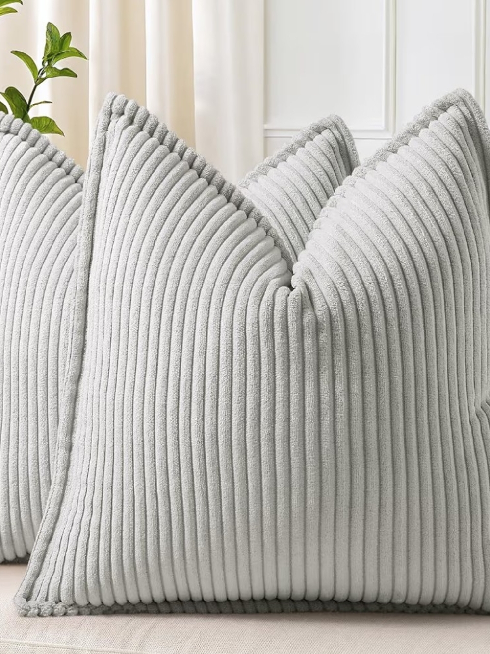 Plush Ribbed Decorative Pillow Covers- Light Gray 16 X 16